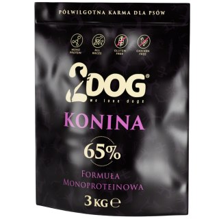 PÓŁWILGOTNA KARMA DLA PSÓW 2DOG KONINA 65% MONOPTOTEINOWA 3 KG BEZ ZBÓŻ