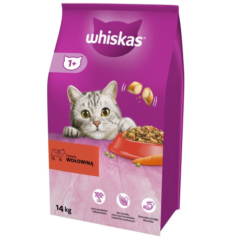 WHISKAS Karma Sucha Dla Kota 1+ Z Wołowiną 14kg