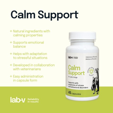 Lab-v Calm Support Wspomaganie Przy Objawach Stresu I Zaburzeniach Behawioralnych 45 Kapsułek