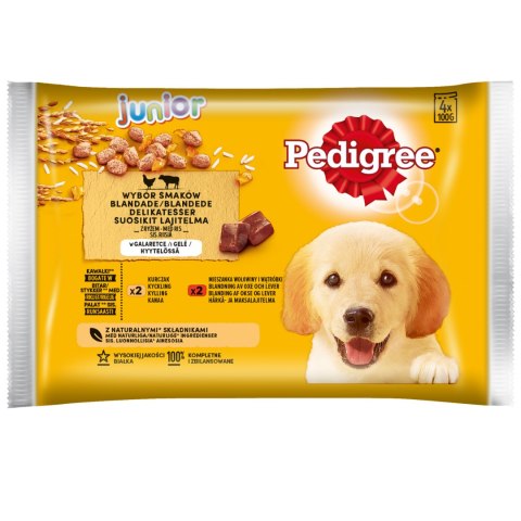 Pedigree Mokra Karma Dla Szczeniąt W Galaretce (Z Kurczakiem I Ryżem, Z Wołowiną I Ryżem) 4x100g