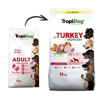 Tropidog Premium Adult Medium & Large Breed Indyk Z Ryżem 12kg